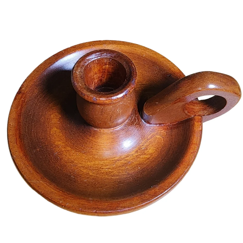 Ma Leck Of Wingate N.C. Vintage Brown Stained‎ Wood Colonial Style Candle Holder